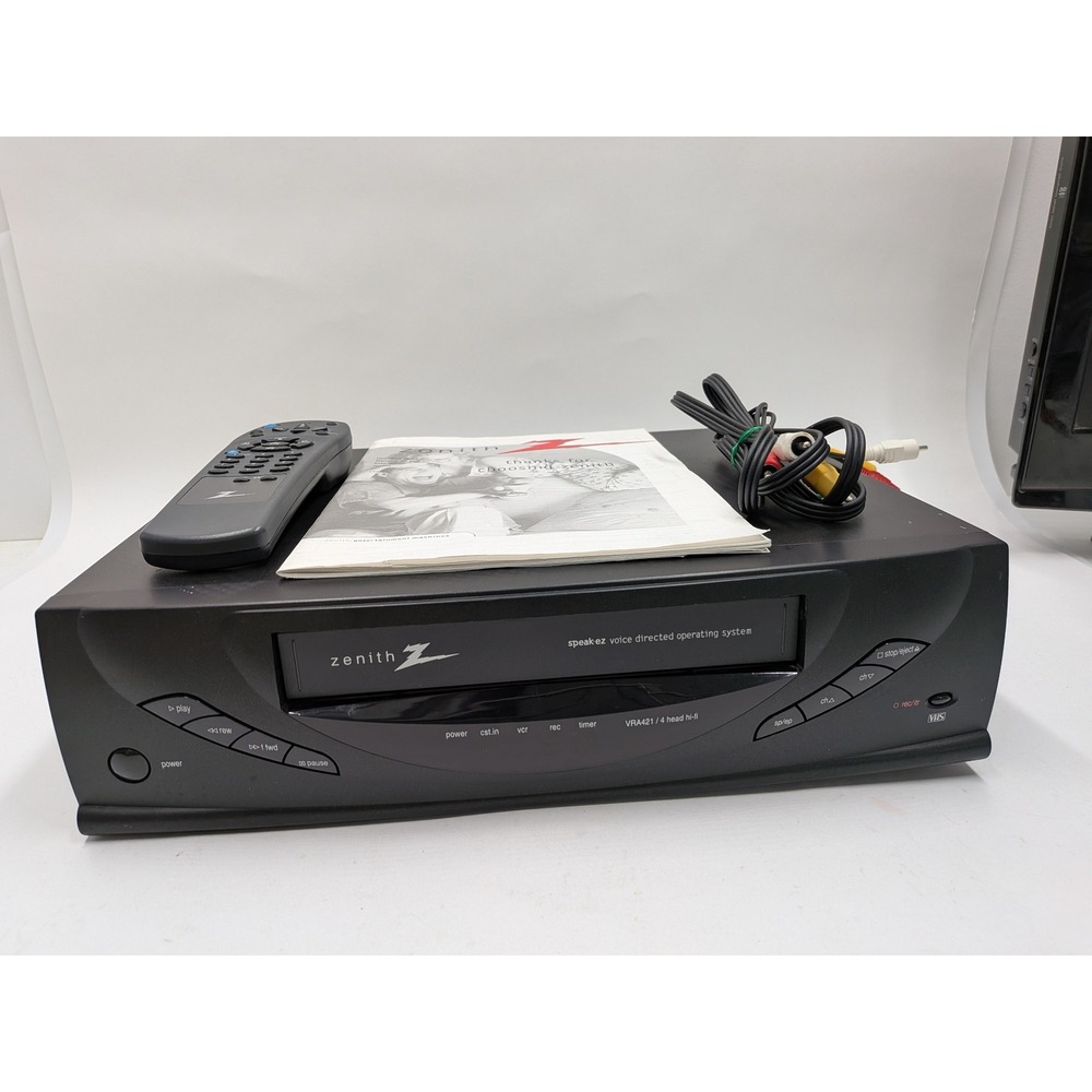 Zenith VRA421 4-Head Hi-Fi Stereo VCR VHS Player with Remote Manual and Cables